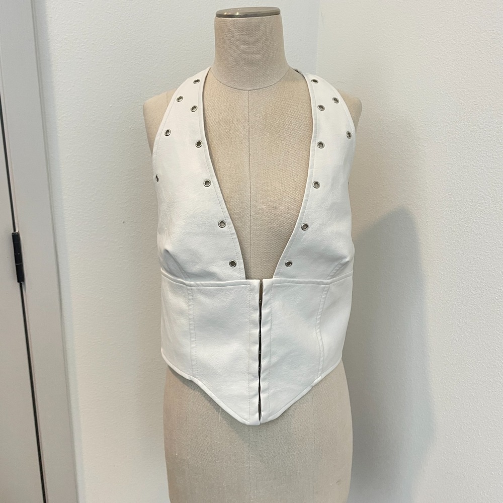 Princess Polly Halter Neck Top Women US‎ 12 White Faux Leather Rodeo Festival